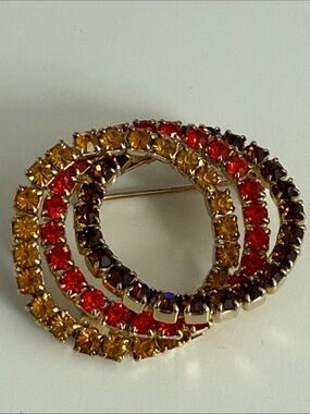 Vintage Multicolor rhinestone Triple Hoop Brooch autumn color perfection